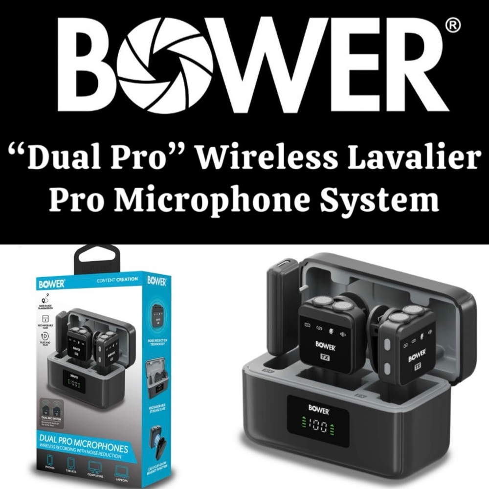 ✨Bower - “Dual Pro” Wireless Lavalier Pro Streaming Microphone System - New✨